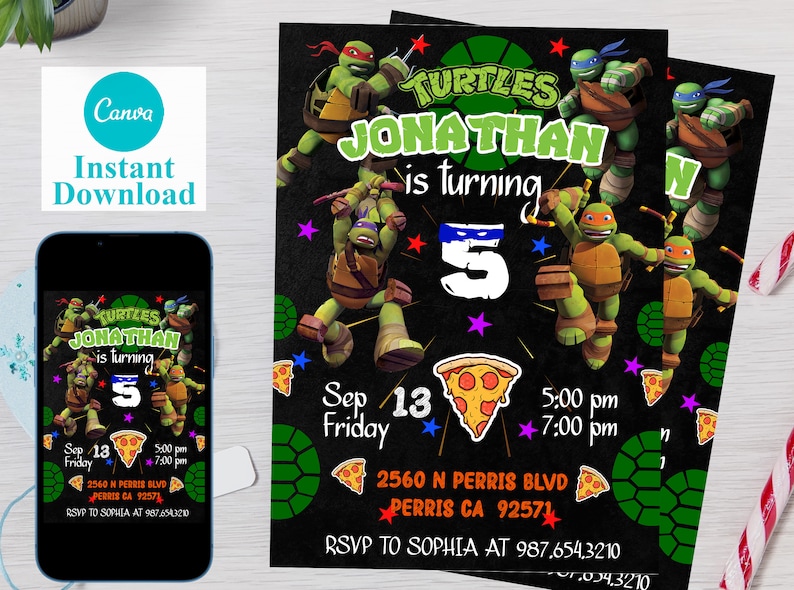 Editable Ninja Turtle Birthday Invitation Template Printable Etsy