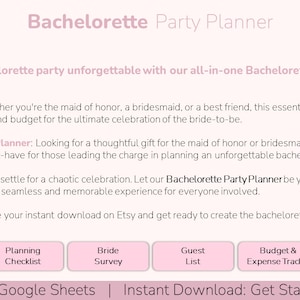 Bachelorette Party Planner | Bridal Party Planning | Bachelorette Trip Planning Sheet | Google Sheets Template