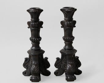 Pair Baroque Style Massive Candle Holders
