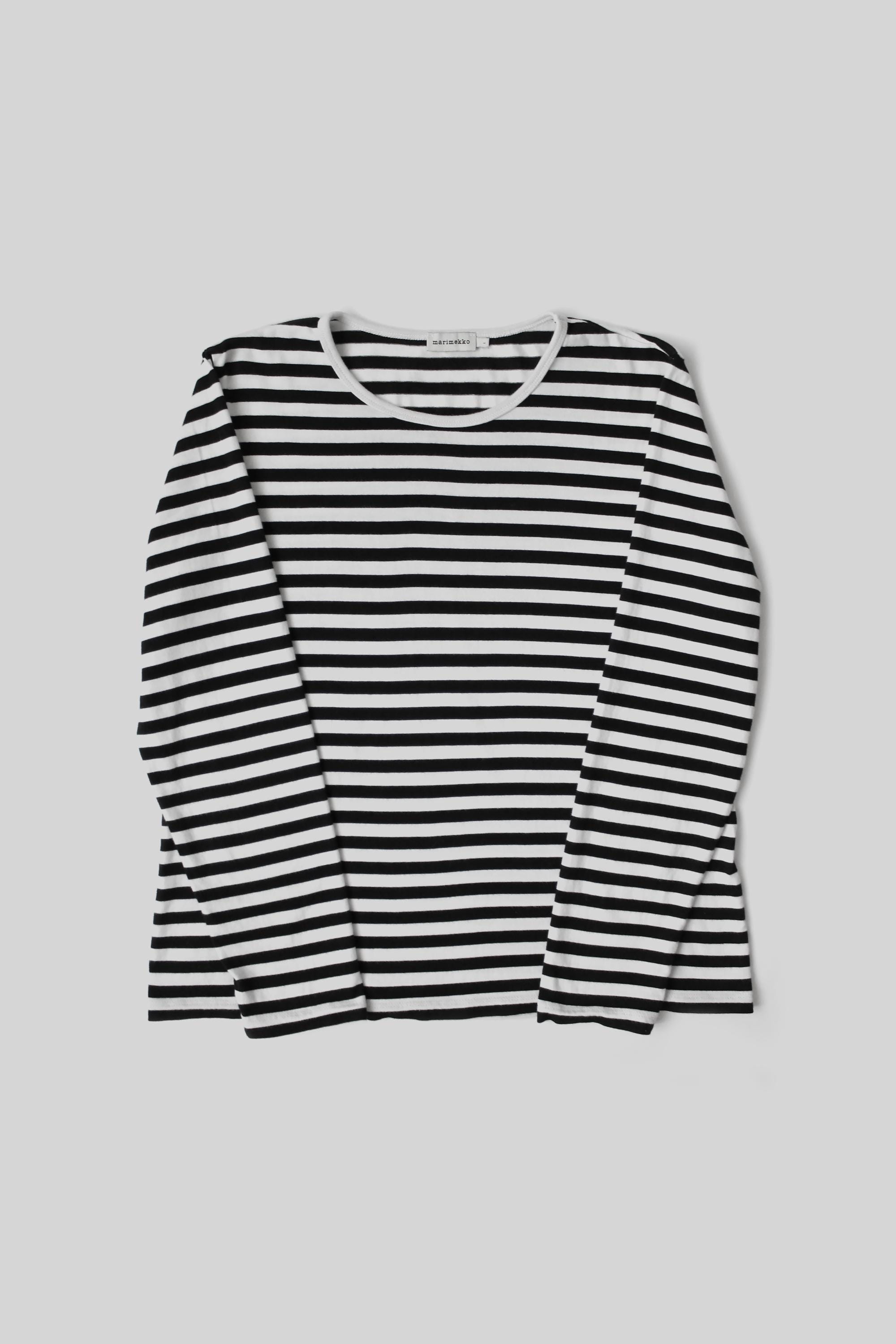 マリメッコ ストライプ柄 長袖 ブラック＆ホワイト トップス Lサイズ