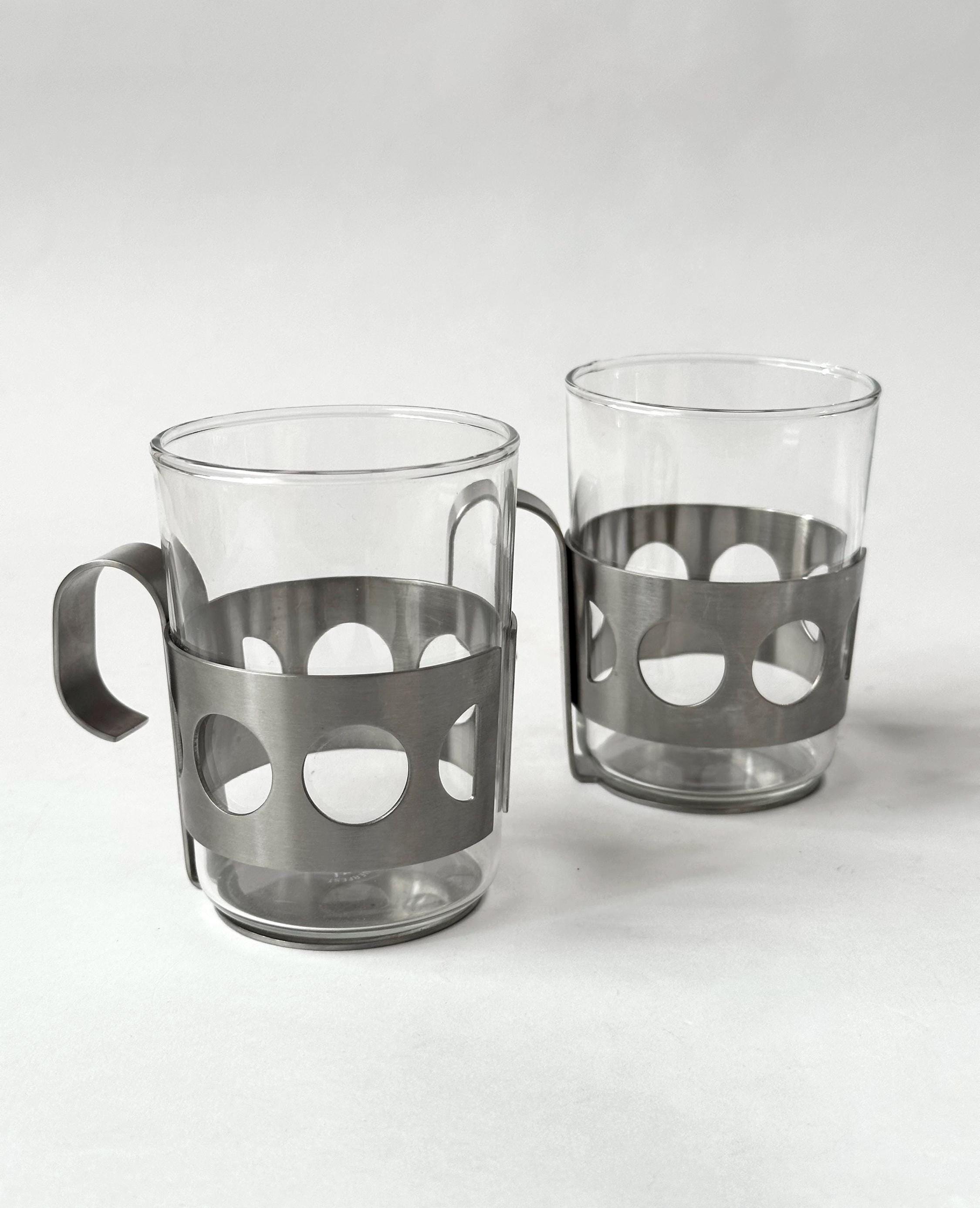 WMF Pair Of Modernist Tea/Coffee Glass And Stanless Steel Holders Mugs, 250ml
