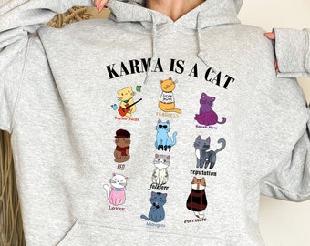 Karma Is A Cat, Music Albums As Books Sweatshirt, Fan Shirt, Music Hoodie, Music Fan Album Sweatshirt, Taylor Eras Cat Sweatshirt TS Gift