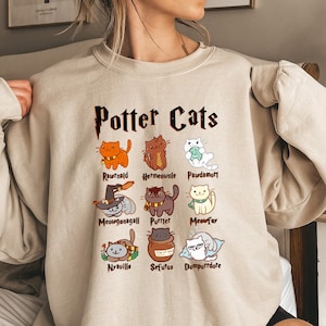 Potter Cats Sweatshirt, Funny Cats Sweater, Cute Cats, Gift For Cat Owner,Pottery Gift,Cute Comfy Wizard Book Lover, Cat lover,Birthday gift