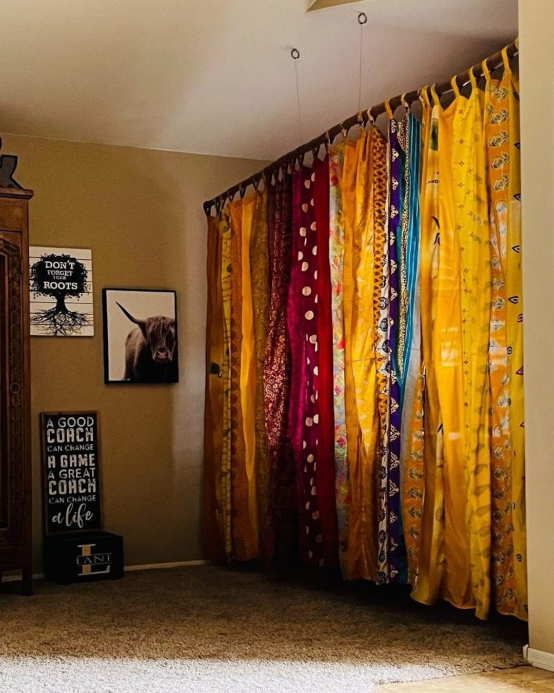 Indian Vintage Old Silk Sari Fabric Curtains, Handmade Curtain Door ...