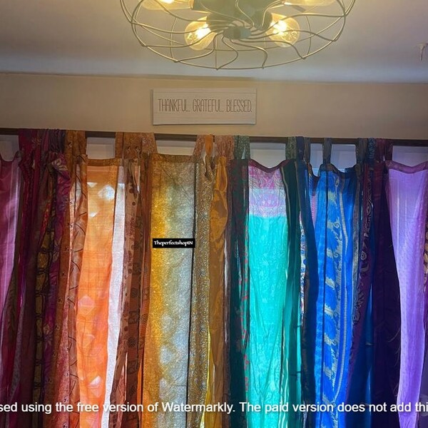 Southwestern Curtains Handmade Indian Silk Sari Curtain - Aqua