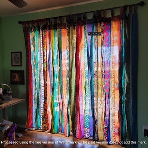 Old Silk Sari Multi color Handmade Patchwork Curtain Door Drape Window Home Decor Recycled Curtain