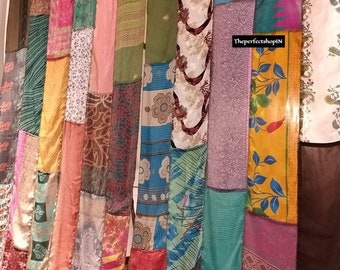 Silk Sari Multi color Handmade Patchwork Door Drape Window Home Decor Recycled Curtain