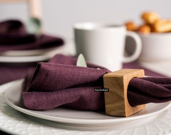 Plum linen napkins. Softened linen napkins set. Wedding napkins. Dinner napkins. Cocktail napkins. Handmade table linens