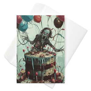 Surpresa Zumbi - Cartão de Aniversário Divertido e Horroroso, Morto-vivo Atrás do Bolo, Celebração Assustadora, Saudação de Terror Cômica, Aniversário Assustador