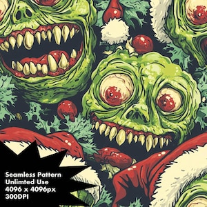 Veggie Villain - Modello senza cuciture di mostri di Natale con cavoletti di Bruxelles, design divertente per le feste, download digitale eccentrico