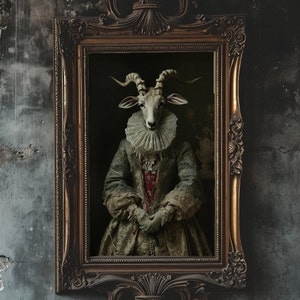 18th Century Gothic Goat Lady Portrait, Classic Mysterious Art Print, Fantasy Wall Decor, Vintage Gothic Painting, Artwork LIMITED EDITION