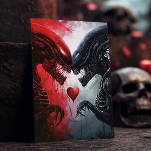 Xeno Valentine - Carte numérique Alien Love, parodie d'horreur et de science-fiction, imprimable Dark Love, carte JPG A4 DIY pour les déplacements dans l'espace