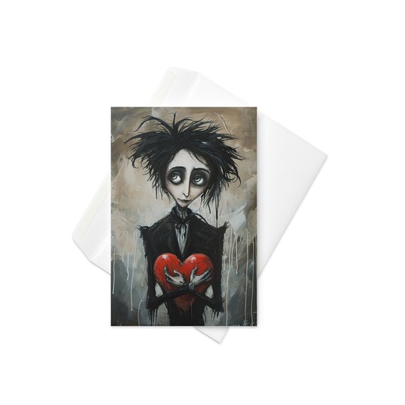 Tim Burton Style Valentine's Card - Enigmatic Man With Hearts