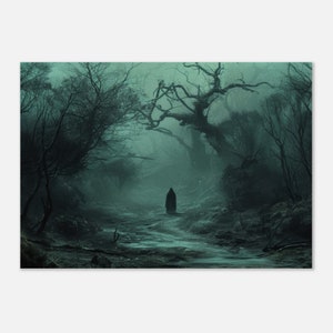 Gothic Forest Art Print, Lone Figure, Eerie & Thought-Provoking, Mysterious Spectacle, Dark Nature Scene A4 21x29.7 cm / 8x12″