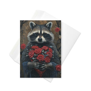 Waschbär Rosen Herz - Wunderliche Natur Valentinstag Karte