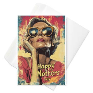 Carte de fête des mères trop cool, carte de maman drôle, pop art rétro, maman élégante, femme féroce, cadeau audacieux pour la fête des mères
