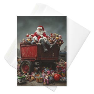 Les jouets du père Noël : carte de Noël parodique hilarante - Amusement festif avec une touche d'originalité