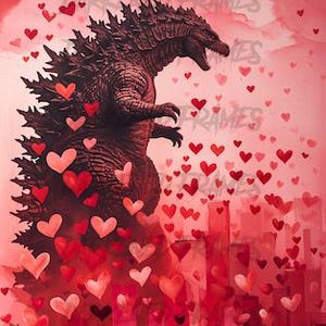 Descarga digital de Godzilla Love Rampage - Monster Romance Art, invitación de boda gótica, decoración divertida de ciencia ficción