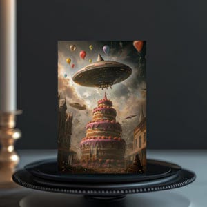 Layer Cake Landing – UFO Birthday Card | Alien Invasion | Sci-Fi Parody | Digital Download | Print Your Own Card