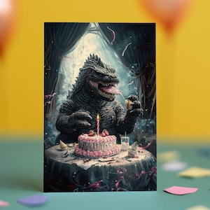 Have a Smashing Birthday!&quot; – Kaiju Parody Card, Monster Birthday, Funny Printable, Digital Download, Godzilla Style