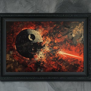 Stampa artistica di esplosione della Morte Nera - Ispirazione a Star Wars, Battaglia galattica, Arredamento fantascientifico, Carta di qualità museale EDIZIONE LIMITATA
