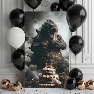 Surprise monstre : le gâteau de Godzilla | Carte d'anniversaire drôle, fête Kaiju, unique, fantaisiste, humour