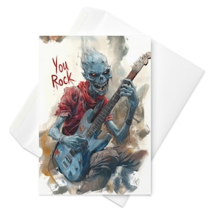 Undead Rockstar – Divertente biglietto "You Rock", chitarrista zombi, saluto metallaro, regalo di musica horror punk