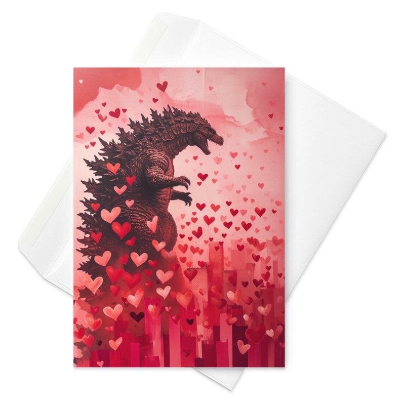 Godzilla's Heartfelt Adventure Playful Monster Valentine's Card Etsy