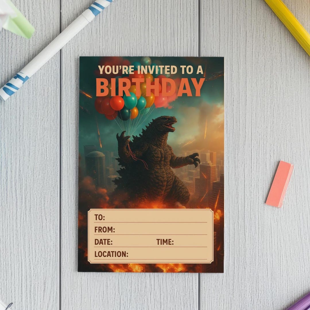 Godzilla Invites City Smash Bash - Monster Birthday Party Invites | Funny Godzilla ...