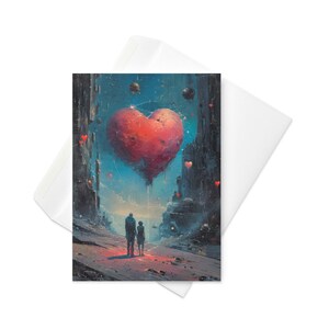 Carte de science-fiction pour la Saint-Valentin - Un couple sur la planète, un ciel étoilé, un amour unique
