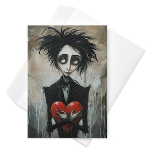 Cartão de Dia dos Namorados estilo Tim Burton - Homem Enigmático com Corações, Amor Único