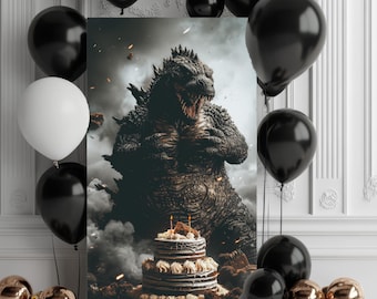 Surprise monstre : le gâteau de Godzilla | Carte d&#39;anniversaire drôle, fête Kaiju, unique, fantaisiste, humour