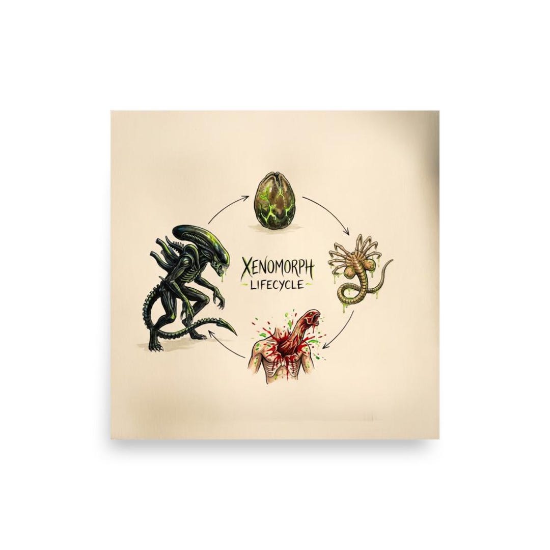 Xenomorph Life Cycle Art Print – Funny Alien Chestburster Facehugger ...