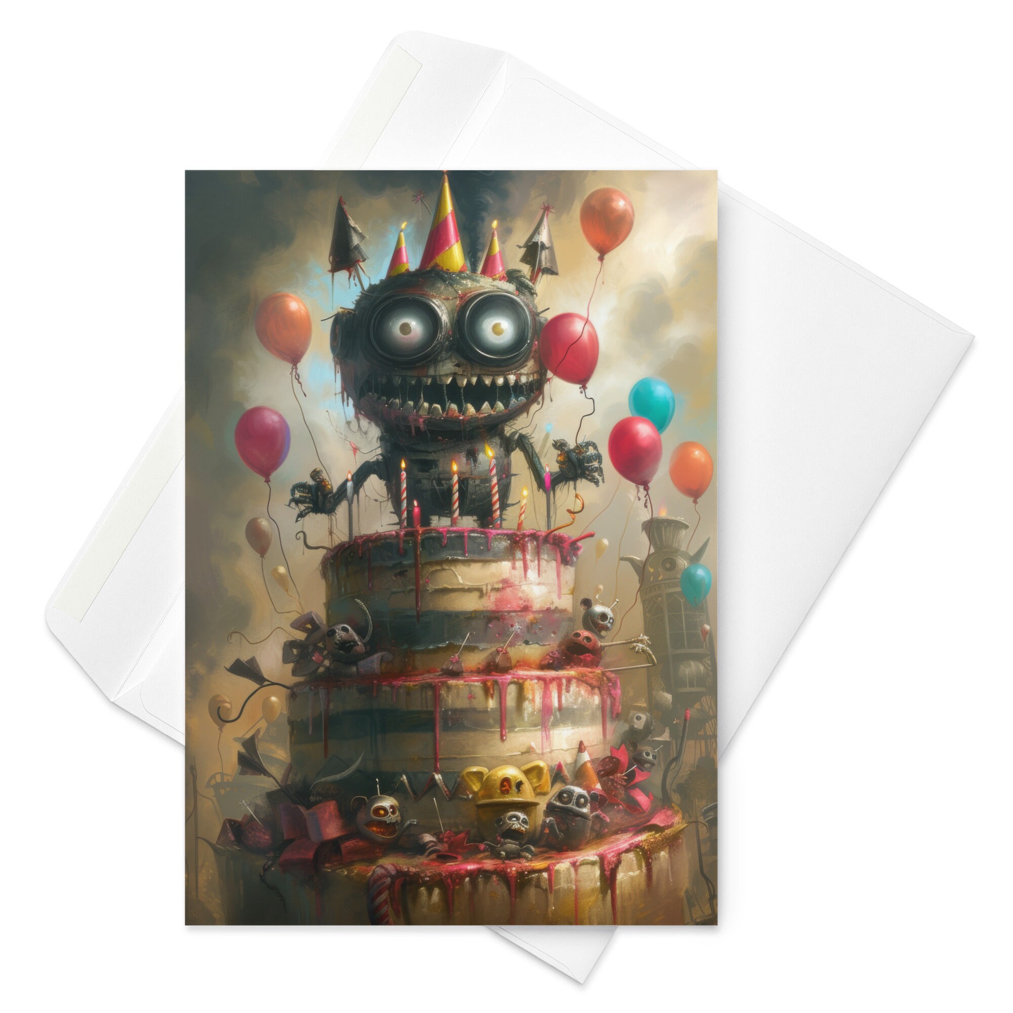 Robotic Cake Conqueror - Zany Birthday Card, Whacky Robot Celebration, Techno-Party Surprise