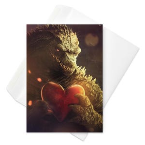 Carte de Saint-Valentin Godzilla - Inspirée des monstres, design réconfortant