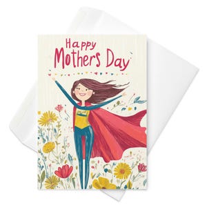 Carte de fête des mères super maman - Carte de maman drôle, maman de super-héros, jolie carte florale, maman forte, fête des mères fantaisiste