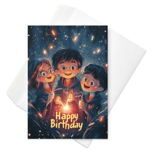 Zauberstab Sparks & Wishes Geburtstagskarte – Zauberzauberer | Fantasy Kinder Karte, Zauber Geburtstag, Süße Hexe Karte, Zauberer Schule, Magischer Gruß