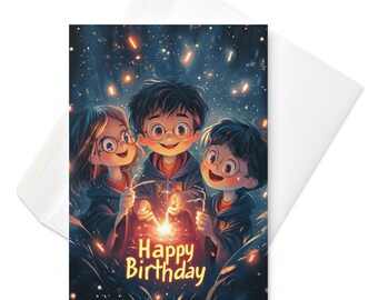 Wand Sparks & Wishes – Magical Wizard Birthday Card | Fantasy Kids Card, Spell Birthday, Cute Witch Card, Wizard School, Magic Greeting