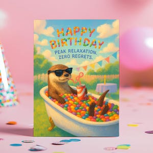 Otterly Chill – Paródia de cartão de aniversário engraçado, vibrações relaxantes, banho de doces, humor de lontra