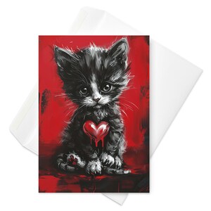 Charme félin énigmatique - Carte de Saint-Valentin chaton mignon gothique