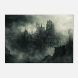 Gothic Horror Cityscape Art Print, Dark Urban Fantasy, Spooky Skyline, Eerie Metropolis Poster, Mysterious Night Scene, Creepy Urban Decor A3 (29.7 x 42  cm)