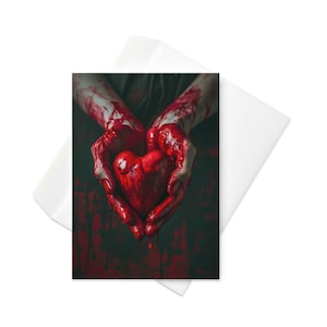 Carte de Saint-Valentin gothique - mains ensanglantées, coeur charnu, expression d'amour unique