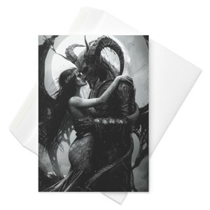 Gothic Valentinstag Karte - Satan Umarmung Braut - Schwarz und Weiß Dark Romance