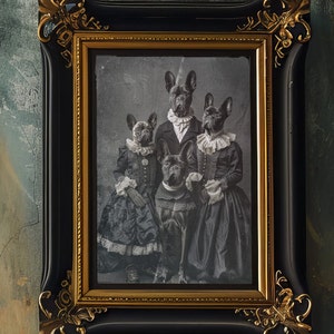 Canine Court - LIMITOWANA EDYCJA Gothic Vintage Art Print, Portret rodziny psów w stylu XVIII wieku, Królewskie pochodzenie psów, Szlachetne psy