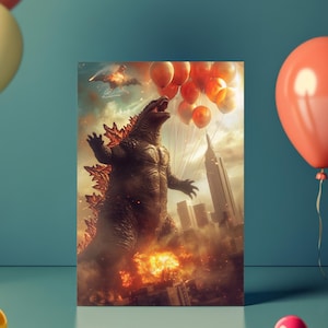 Kaiju Kaboom – Godzilla Birthday Card, Monster Party Parody, Digital Download, Printable DIY