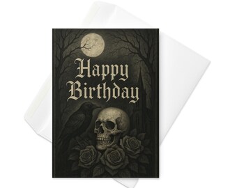 Nevermore Birthday – Gothic Raven & Skull Birthday Card, Occult