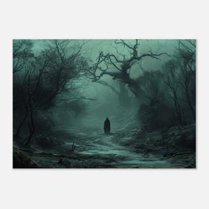 Gothic Forest Art Print, Lone Figure, Eerie & Thought-Provoking, Mysterious Spectacle, Dark Nature Scene A1 (59.4 x 84.1  cm)