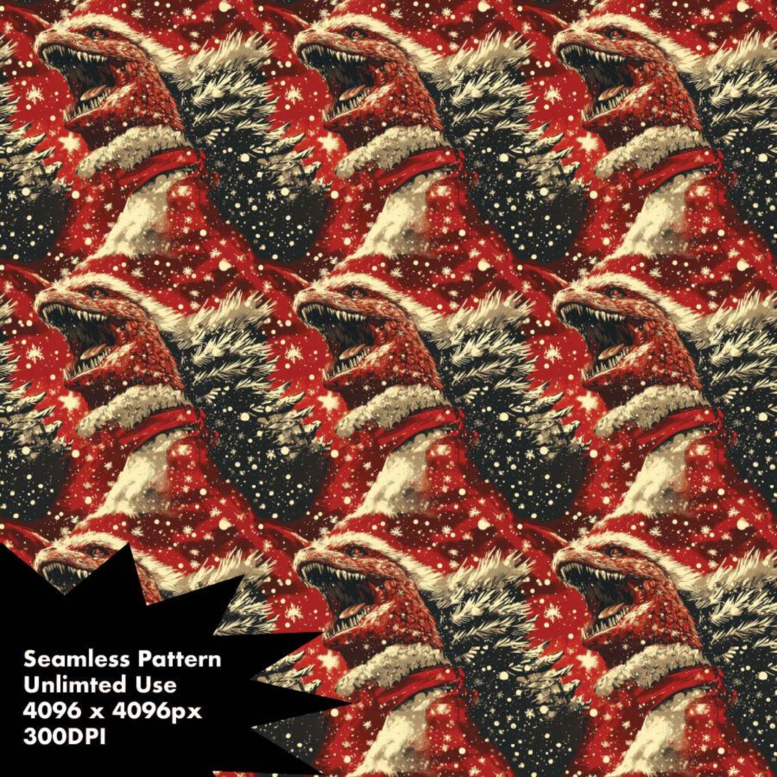 Festive Kaiju - Godzilla Christmas Seamless Pattern, Monster Holiday ...