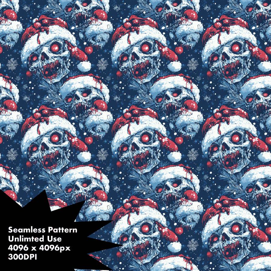 Undead Patterns Undead Claus - Santa Zombie Seamless Pattern, Creepy Christmas Design ...
