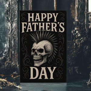 Hardcore Dad - gotische vaderdagkaart, punkschedelbegroeting, tattoo-stijl Alt Dad-kaart, rockercadeau voor Vaderdag